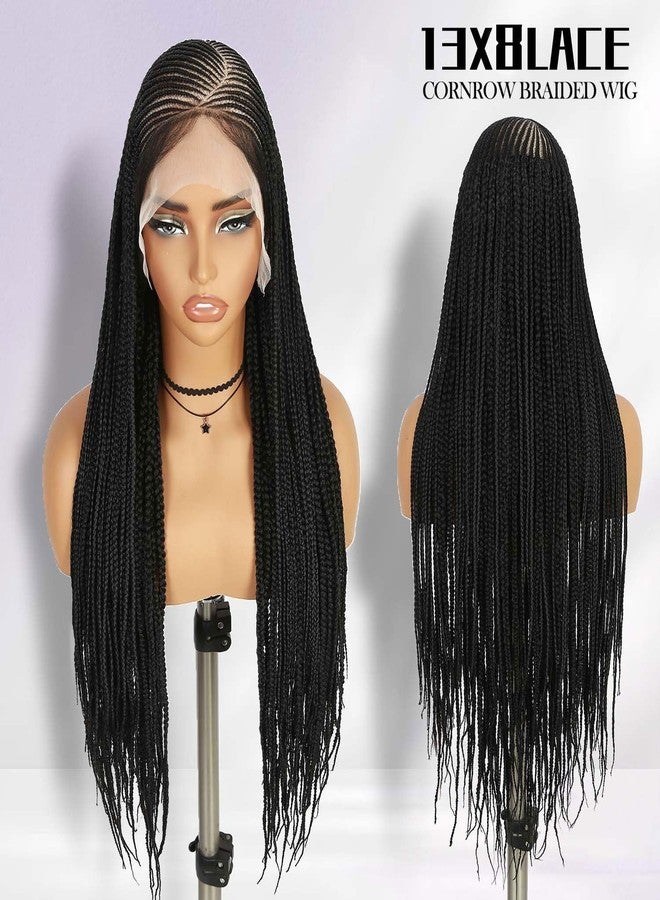 Fancy Hair 32 Inch Cornrow Braided Wig 13x8 HD Lace Front Wig with Baby Hair Pre Plucked Glueless Side Part Box Braided Wig for Black Women - Image 2